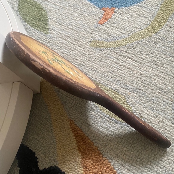 VTG I Long Handle Round Wood Hand Mirror Bird Dogwood Flowers - Picture 10 of 16